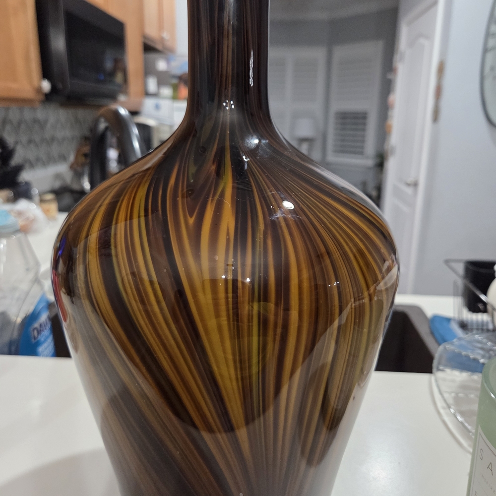 Brown Amber Hand Blown Swirl Glass Vase